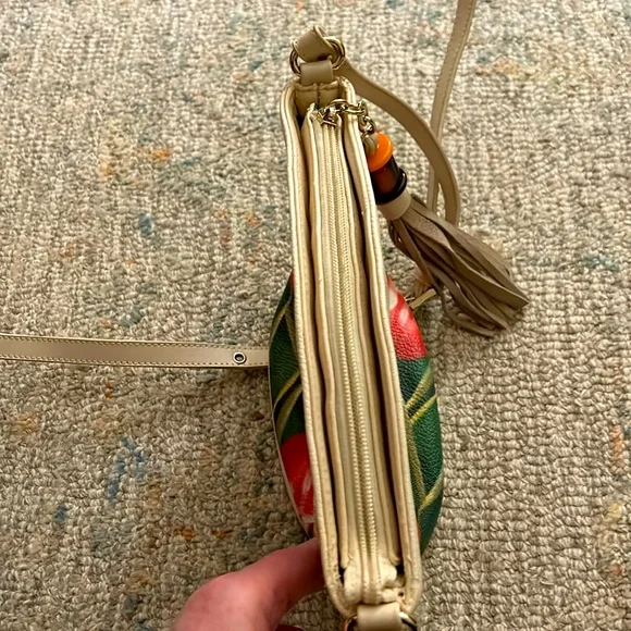 Vintage Sharif Pink/Green Hand Painted Tulip Crossbody Bag